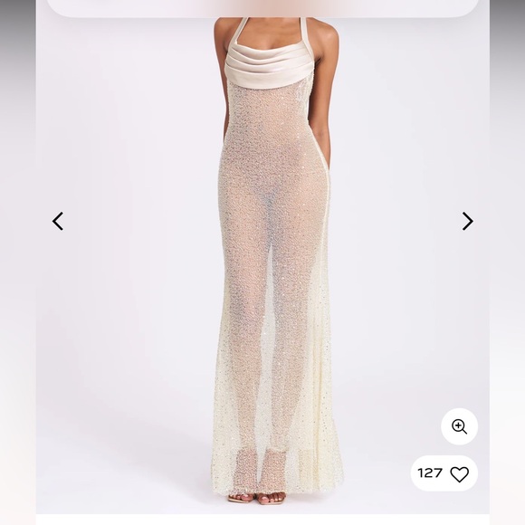 Zahya Lime Halter Backless Beaded Mesh Gown - Picture 5 of 7